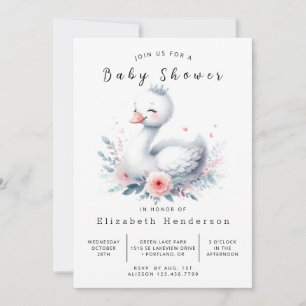 Happy Custom Swan Baby Shower Invitation