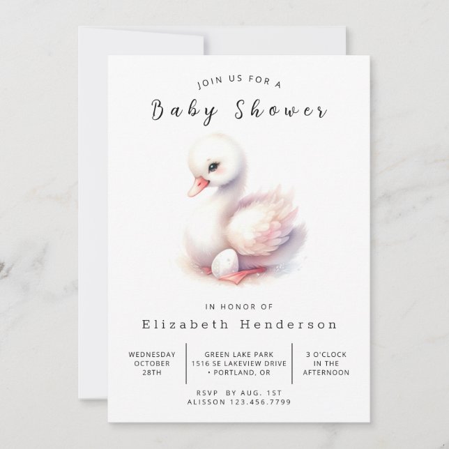Happy Custom Swan Baby Shower Invitation (Front)