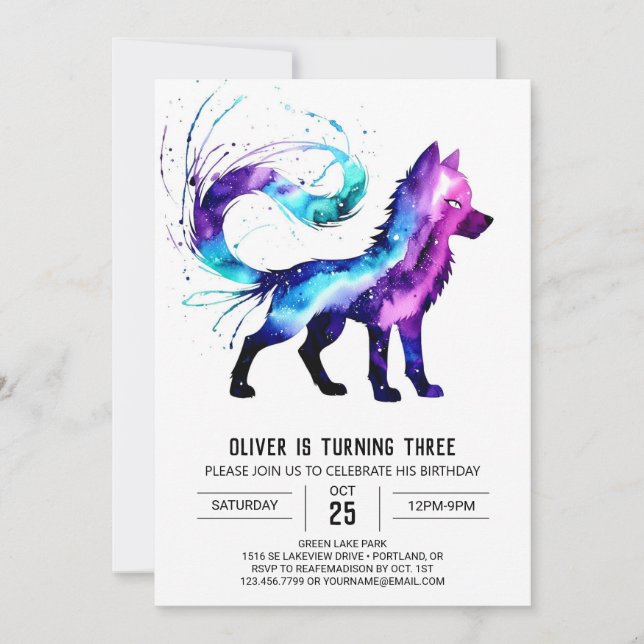 Happy Custom Wolf Digital Boy Birthday Invitation (Front)