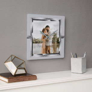 Happy Custom Year Anniversary, Modern Silver Grey Square Wall Clock