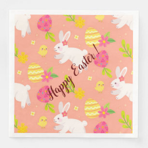 Happy Customise Easter Chicken And Rabbit Napkin