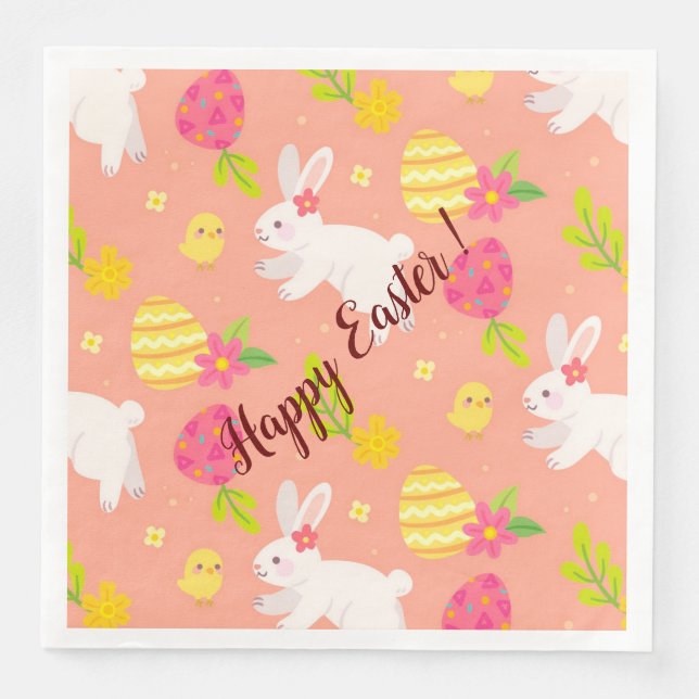 Happy Customise Easter Chicken And Rabbit Napkin (Front)