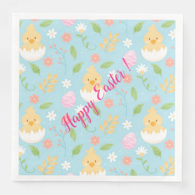Happy Customise Easter Chicken Napkin (Front)