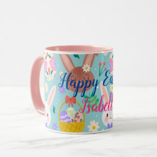 Happy Customise Easter Cute Rabbits Mug