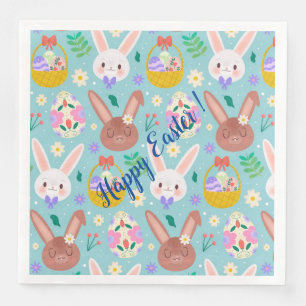 Happy Customise Easter Cute Rabbits Napkin