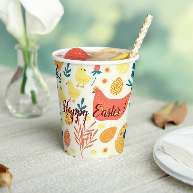 Happy Customise Easter Cute Vintage Chicken Paper Cups (Insitu)