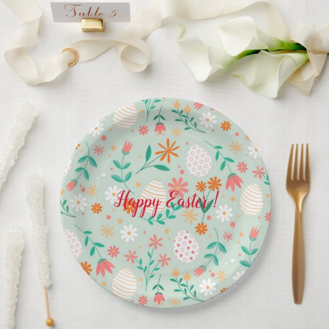 Happy Customise Easter Egg Floral Paper Plate (Wedding)