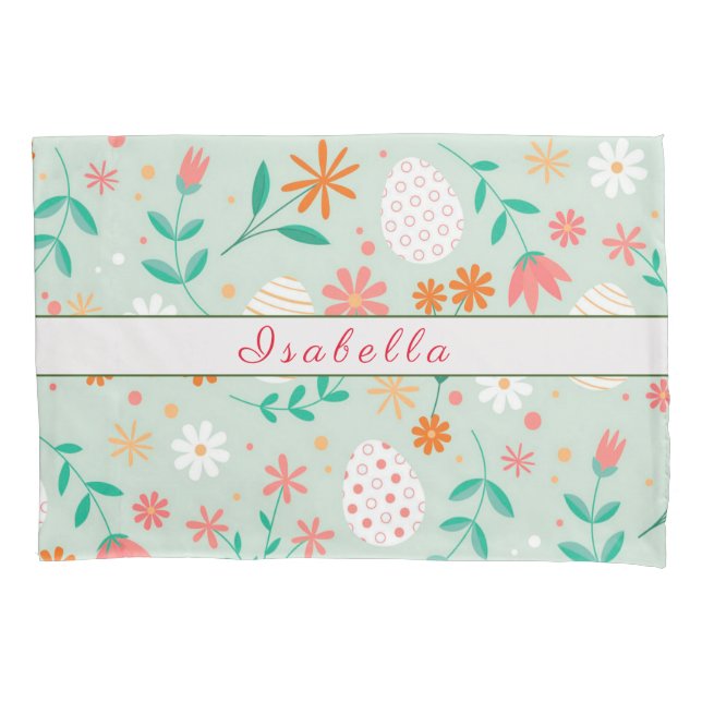 Happy Customise Easter Egg Floral Pillowcase (Front)