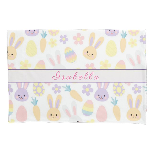 Happy Customise Easter Purple Rabbit Pillowcase (Front)
