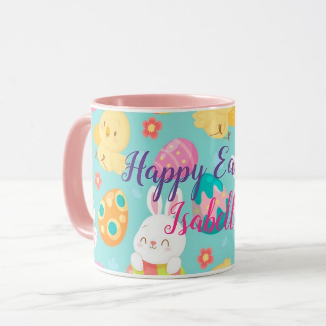 Happy Customise Easter Rabbit And Chicken Mug (Front Left)