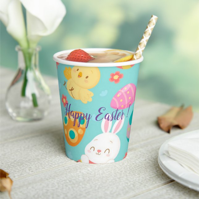Happy Customise Easter Rabbit And Chicken Paper Cups (Insitu)