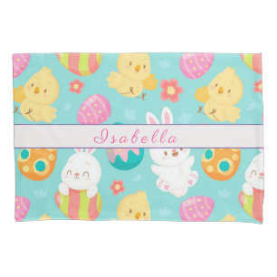 Happy Customise Easter Rabbit And Chicken Pillowcase