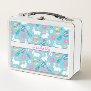 Happy Customise Easter Rabbit Floral Metal Lunch Box