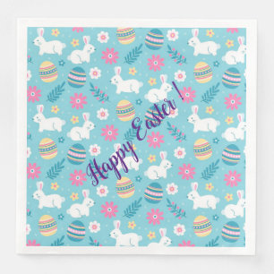Happy Customise Easter Rabbit Floral Napkin