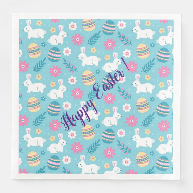 Happy Customise Easter Rabbit Floral Napkin (Front)