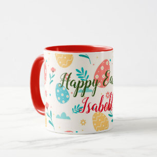 Happy Customise Easter Vintage Red Egg Floral Mug