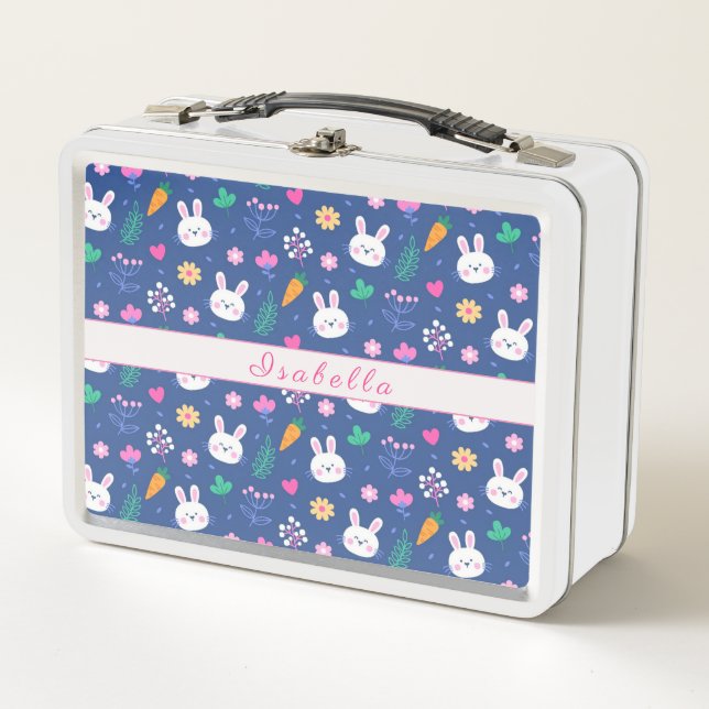 Happy Customise Easter White Love Rabbit Metal Lunch Box (Front)