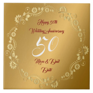 Happy Customise Gold 50th Anniversary Ceramic Tile