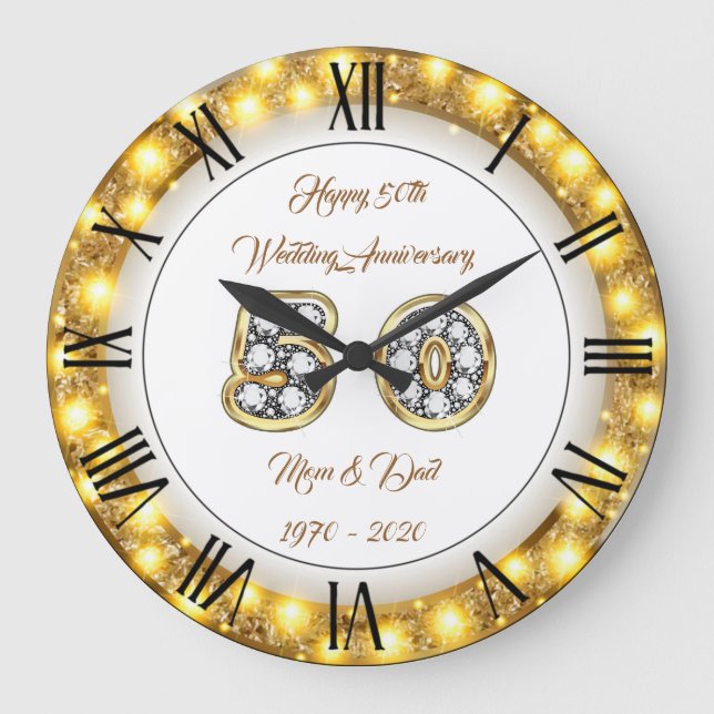 Happy Customise Gold 50th Anniversary Large Clock (Front)