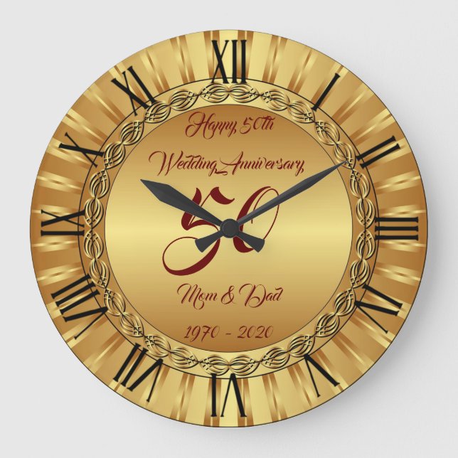 Happy Customise Gold 50th Anniversary Large Clock (Front)
