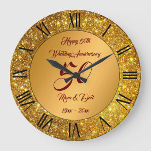 Happy Customise Gold Glitter 50th Anniversary Large Clock