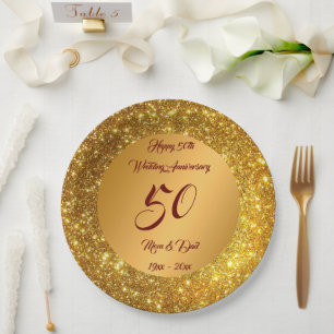 Happy Customise Gold Glitter 50th Anniversary Paper Plate