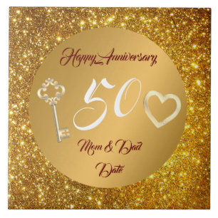 Happy Customise Love Gold 50th Anniversary Ceramic Tile