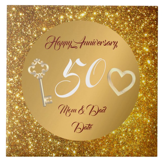 Happy Customise Love Gold 50th Anniversary  Ceramic Tile (Front)