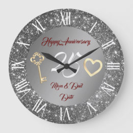 Happy Customise Love Silver 25th Anniversary Large Clock