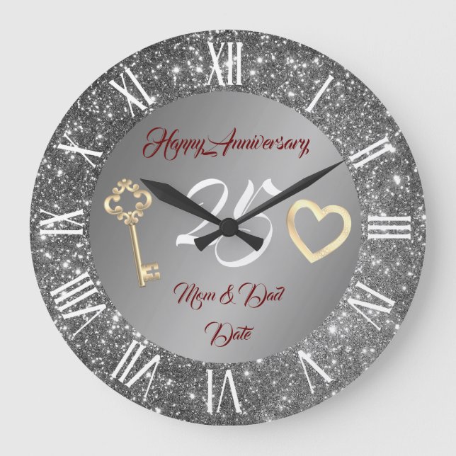 Happy Customise Love Silver 25th Anniversary Large Clock (Front)
