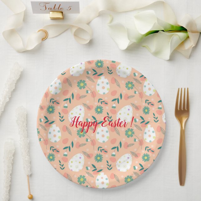 Happy Customise Orange Easter Egg Paper Plate (Wedding)