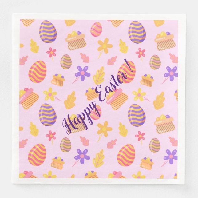 Happy Customise Purple Easter Napkin (Front)