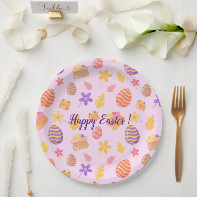 Happy Customise Purple Easter Paper Plate (Wedding)
