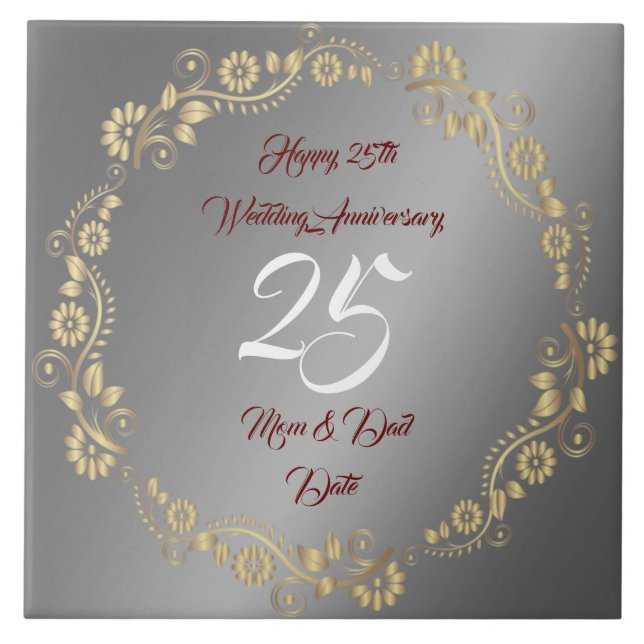 Happy Customise Silver 25th Anniversary Ceramic Tile (Front)