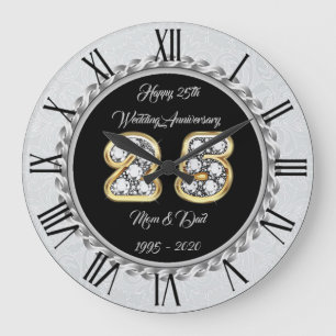 Happy Customise Silver 25th Anniversary Large Clock