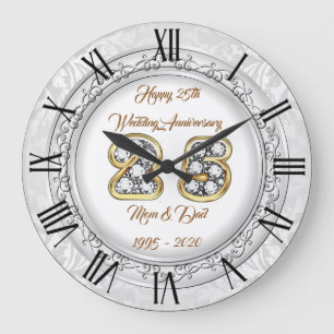 Happy Customise Silver 25th Anniversary Large Clock