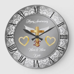 Happy Customise Silver Lace Anniversary Large Clock