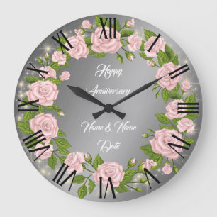 Happy Customise Silver Rose Anniversary Large Clock