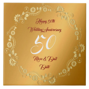 Happy Customize Gold 50th Anniversary Ceramic Tile