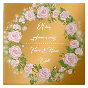 Happy Customize Gold Rose Anniversary Ceramic Tile