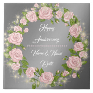 Happy Customize Silver Rose Anniversary Ceramic Tile