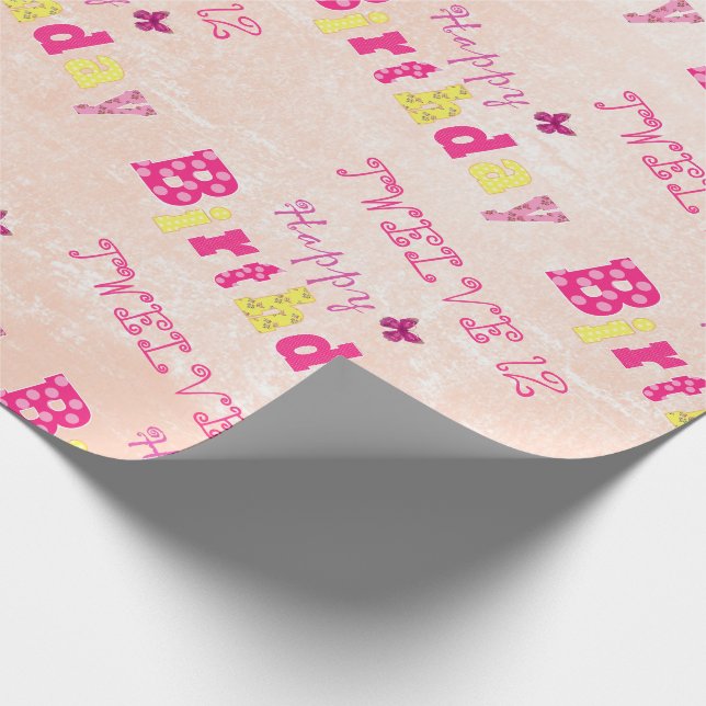 Happy Cute 12th Birthday  Pink Yellow Wrapping Paper (Corner)