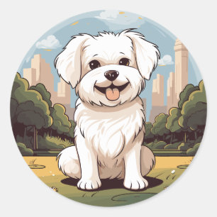 Happy Cute Adorable Happy Maltese Dog Puppy Classic Round Sticker
