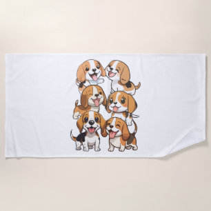 happy cute beagle dogs beach towel