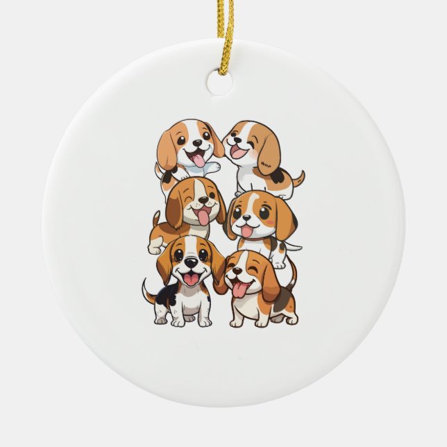 happy cute beagle dogs ceramic ornament (Front)