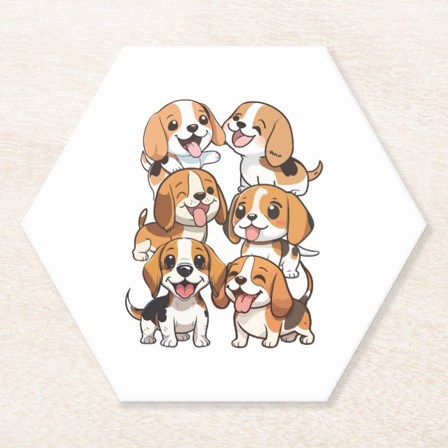 happy cute beagle dogs paper coaster (Front)