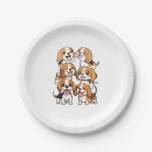 happy cute beagle dogs paper plate