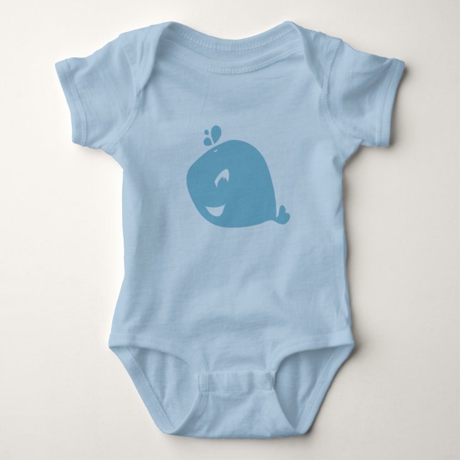 Happy Cute Blue Whale Baby Bodysuit (Front)