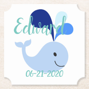 Happy Cute Blue Whale Paper Coaster