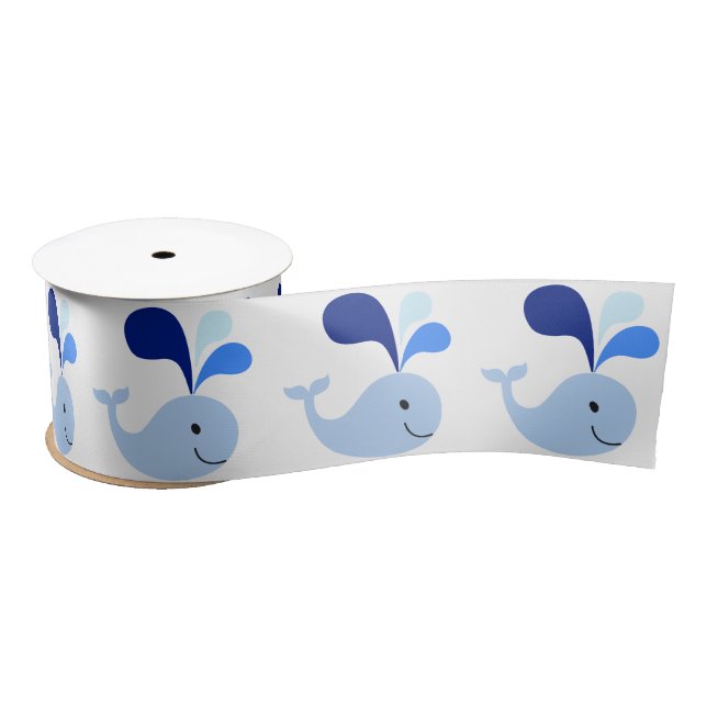 Happy Cute Blue Whale Satin Ribbon (Spool)